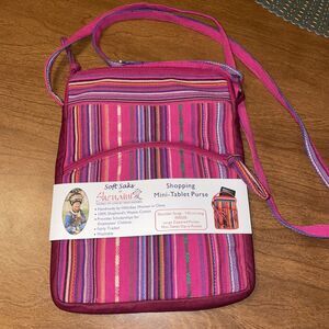 Soft Saks By Shenaini Shopping Mini-Tablet Purse Crossbody Pink Stripes